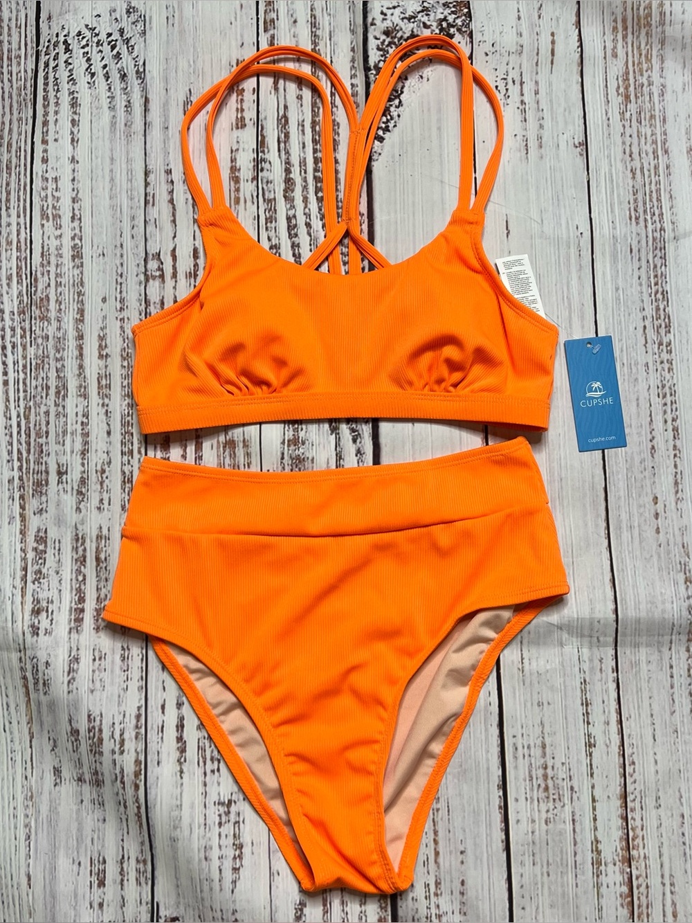 CUPSHE Bright Orange Ribbed Two-Piece Bikini